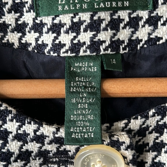 Lauren Ralph Lauren Black & White Houndstooth Boxy Blazer Jacket Sz 14 - Picture 4 of 6